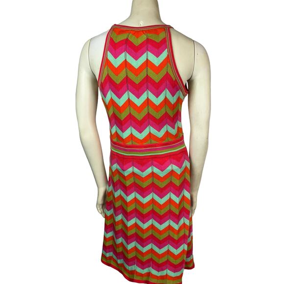Beth Bowley Geometric Print Knit Dress Small Medium V-neck Fit & Flare Retro MCM - Picture 9 of 11